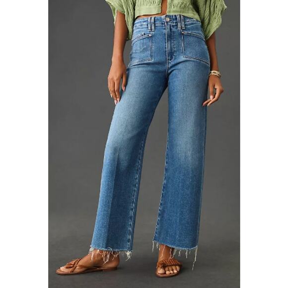 PAIGE Denim - Paige Anessa Wide Leg Jeans Sunnie Distressed Women Size 32 Crop